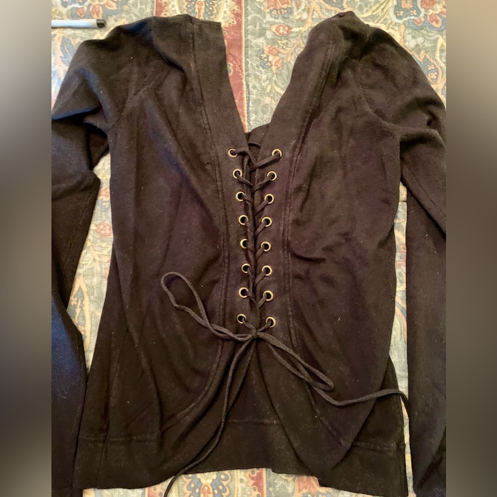 Moda International Black Lace-Up back top M